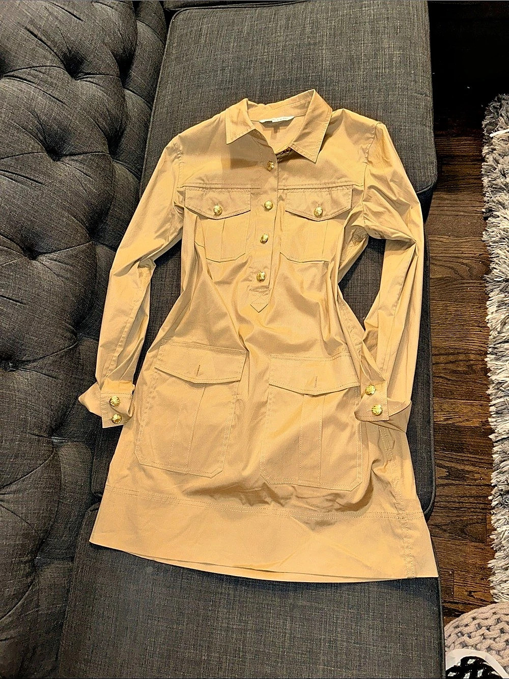 Veronica Beard Saude Dress Utility Mini Shirt Dress Yellow